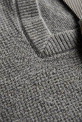 Gray Fine V-neck Sweater Vest with Ribbed Hem - Vests - Photo 4