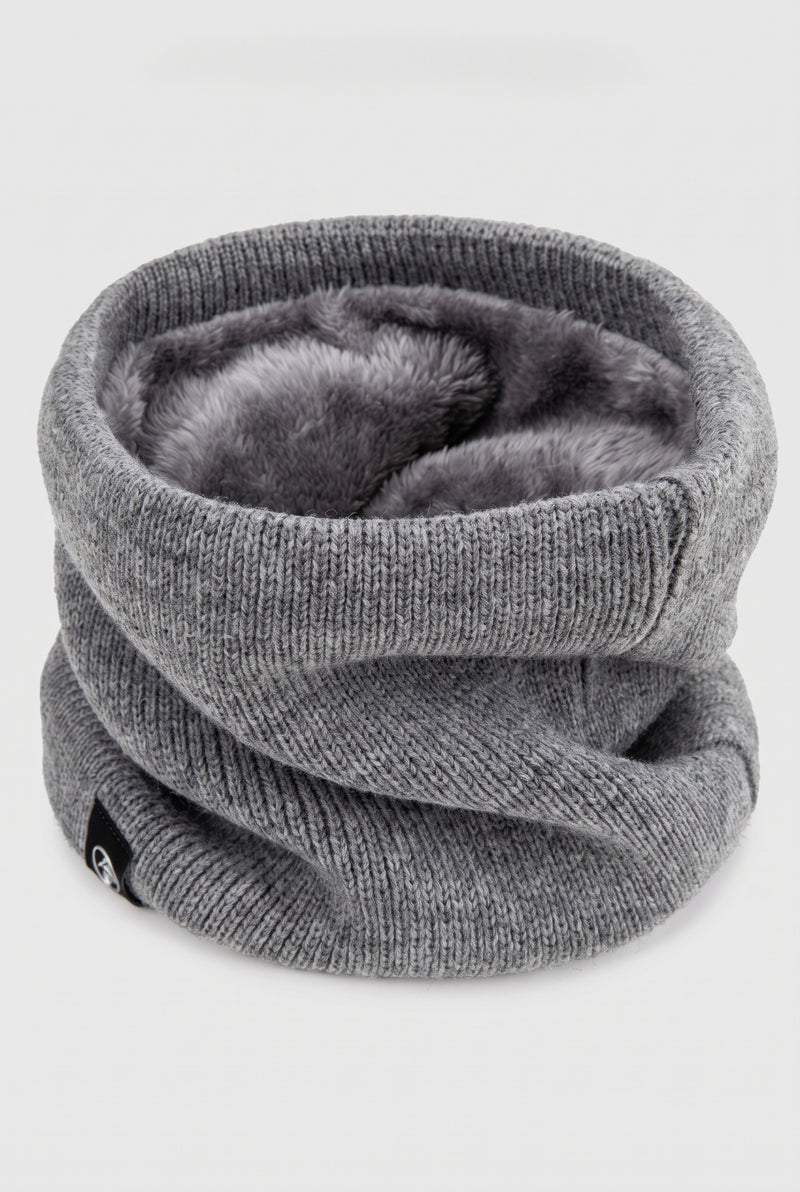 Fleece-Lined Neck Gaiter in Gray — studio front