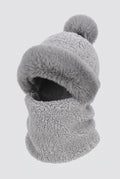 Fleece Pompom Balaclava in Gray — studio front