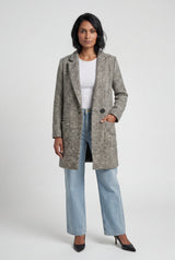 Gray Gray Herringbone Single-breasted Long Coat with Notched Lapel - Photo 1