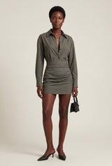 Gray Gray Pinstripe Ruched Bodycon Skirt and Shirt Set - Photo 1