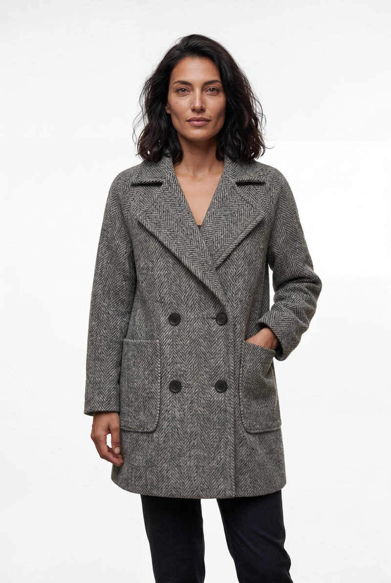 Gray Grey Herringbone Double-breasted Tailored Coat - Tailored coats - Photo 1