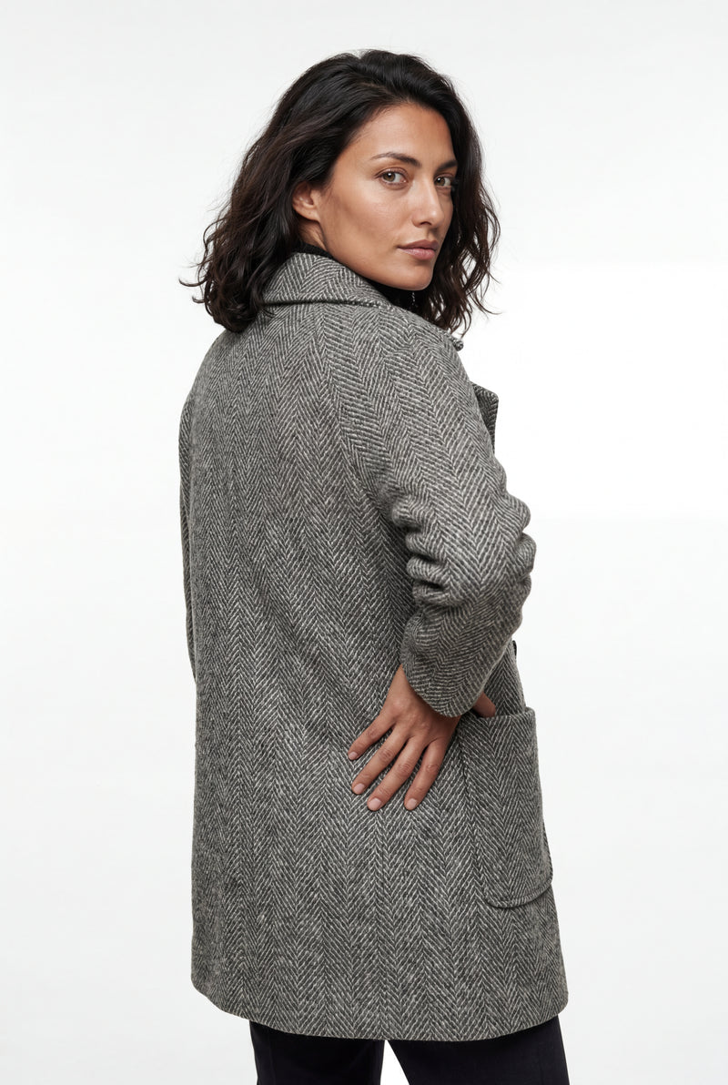Gray Grey Herringbone Double-breasted Tailored Coat - Tailored coats - Photo 2