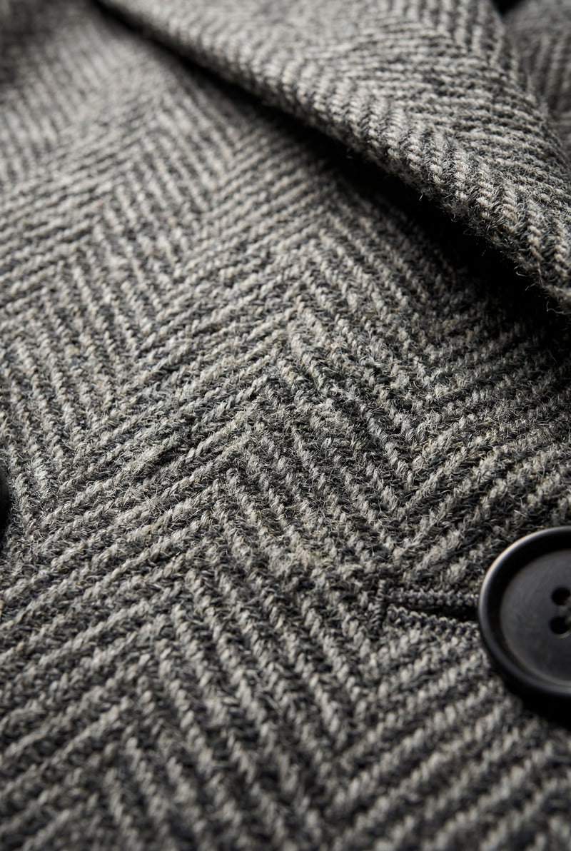 Gray Grey Herringbone Double-breasted Tailored Coat - Tailored coats - Photo 3