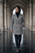 Gray Grey Herringbone Double-breasted Tailored Coat - Tailored coats - Photo 4