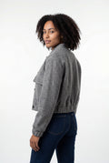 Gray Heathered Grey Cropped Bomber Jacket with Patch Pockets - Cropped jacket - Photo 2