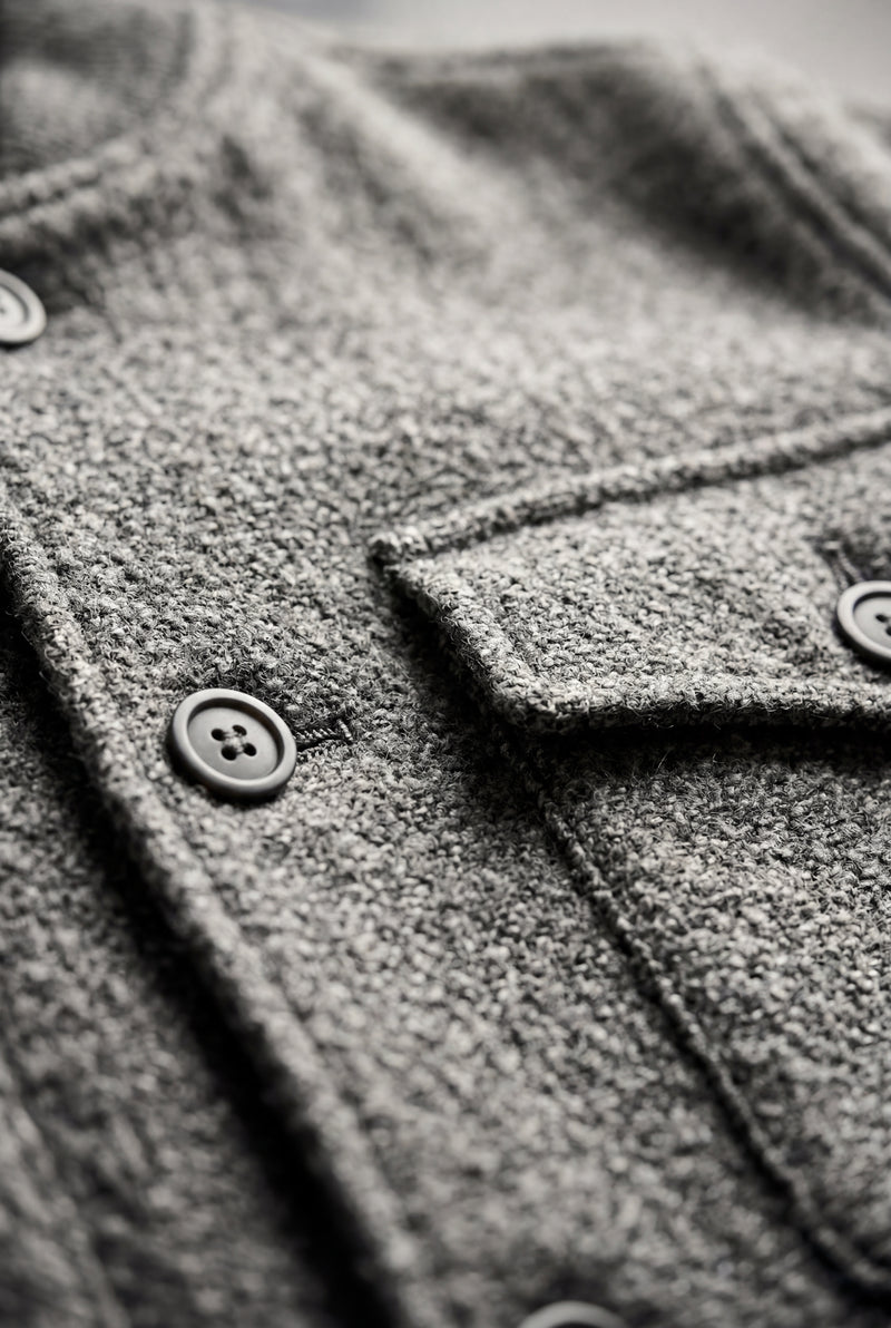 Gray Heathered Grey Cropped Bomber Jacket with Patch Pockets - Cropped jacket - Photo 3