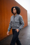 Gray Heathered Grey Cropped Bomber Jacket with Patch Pockets - Cropped jacket - Photo 4