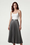 Gray High-waisted A-line Pleated Midi Skirt - Photo 5