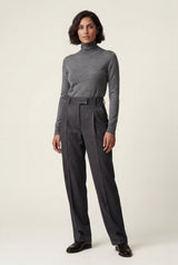Gray High-waisted Pleated Straight-leg Trousers - Straight cut trousers - Photo 1