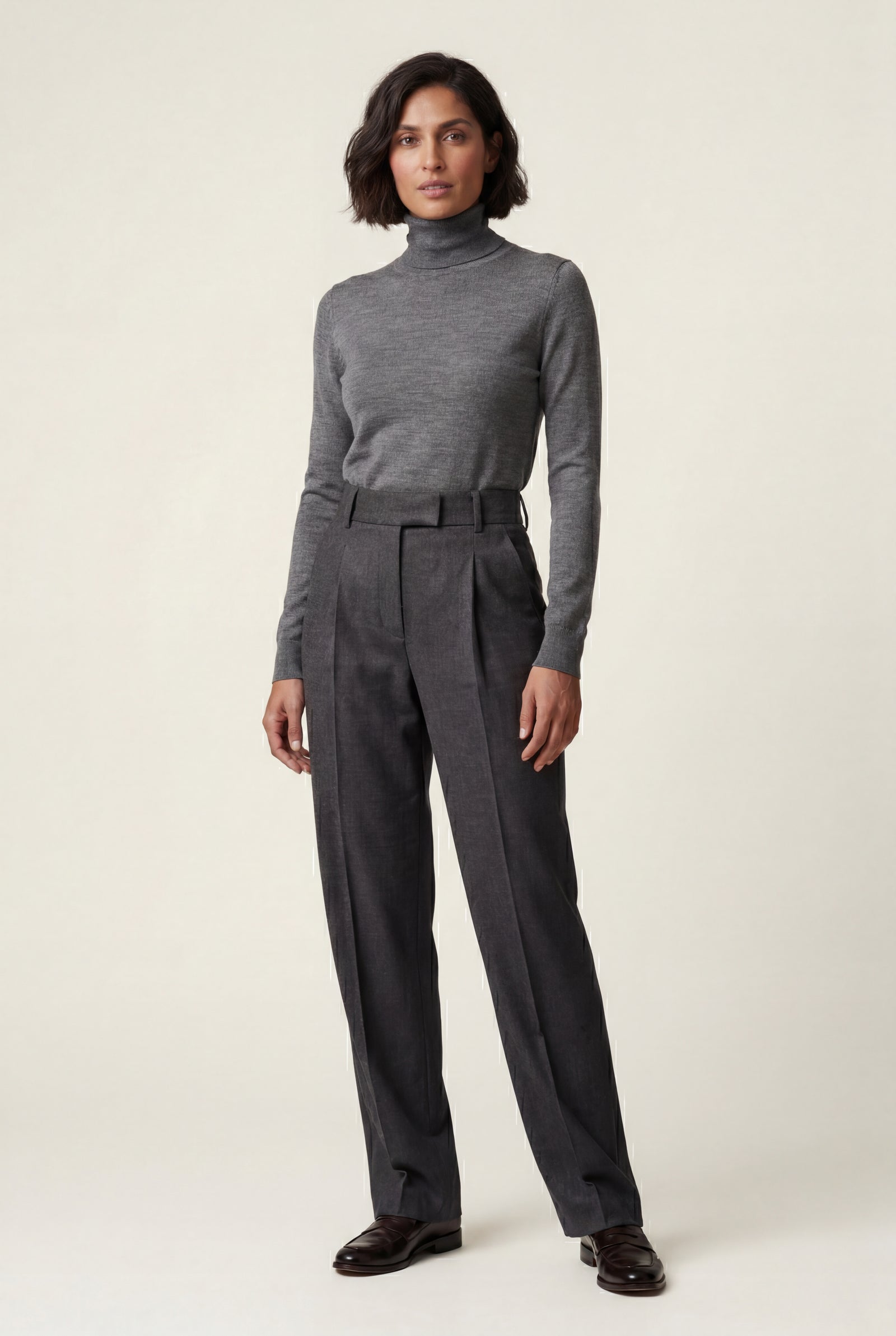 Gray High-waisted Pleated Straight-leg Trousers - Straight cut trousers - Photo 1