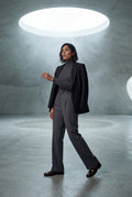 Gray High-waisted Pleated Straight-leg Trousers - Straight cut trousers - Photo 7