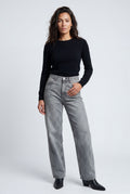 Gray High-waisted Wide Leg Full-length Jeans - Wide leg jeans - Photo 4