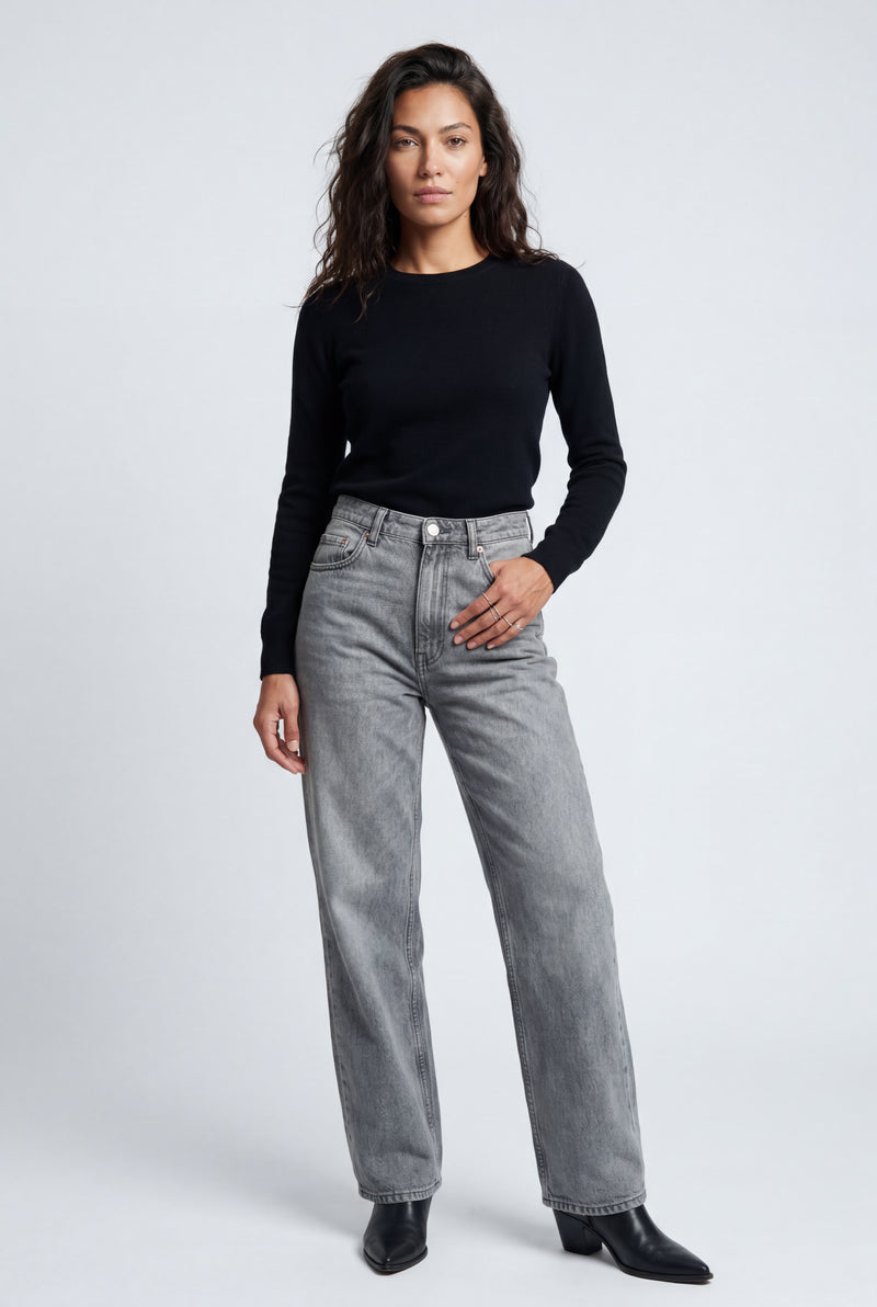 Gray High-waisted Wide Leg Full-length Jeans - Wide leg jeans - Photo 4