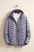Insulated Quilted Down Jacket in Gray — studio front