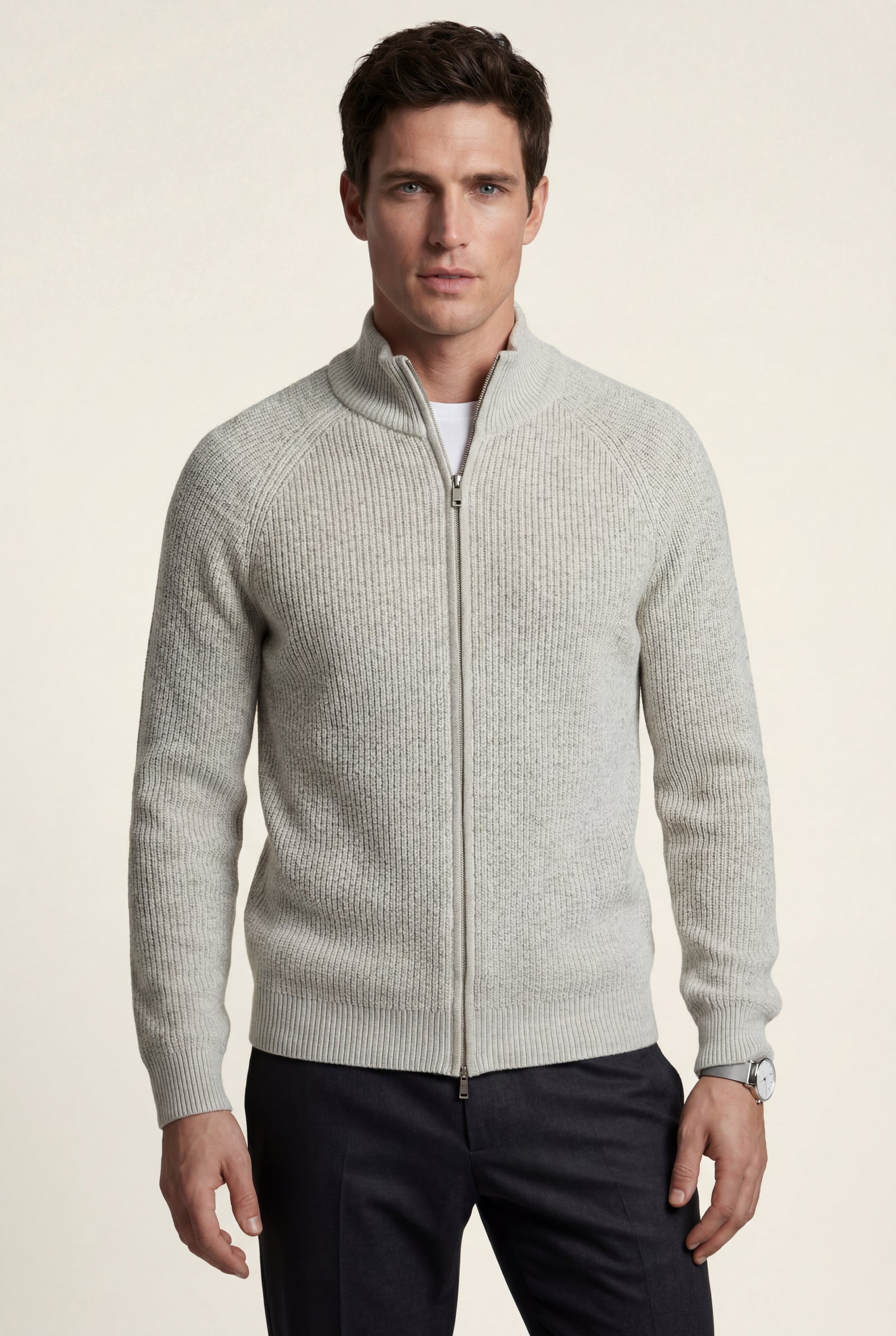 Gray Light Heather Grey Ribbed Zip-up Cardigan - Photo 1