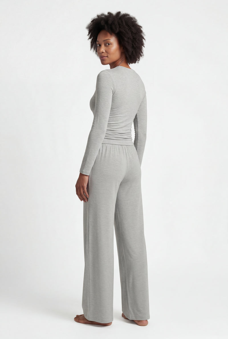 Gray Light Heather Grey Wide-leg Matching Lounge Set - Loungewear set - Photo 2