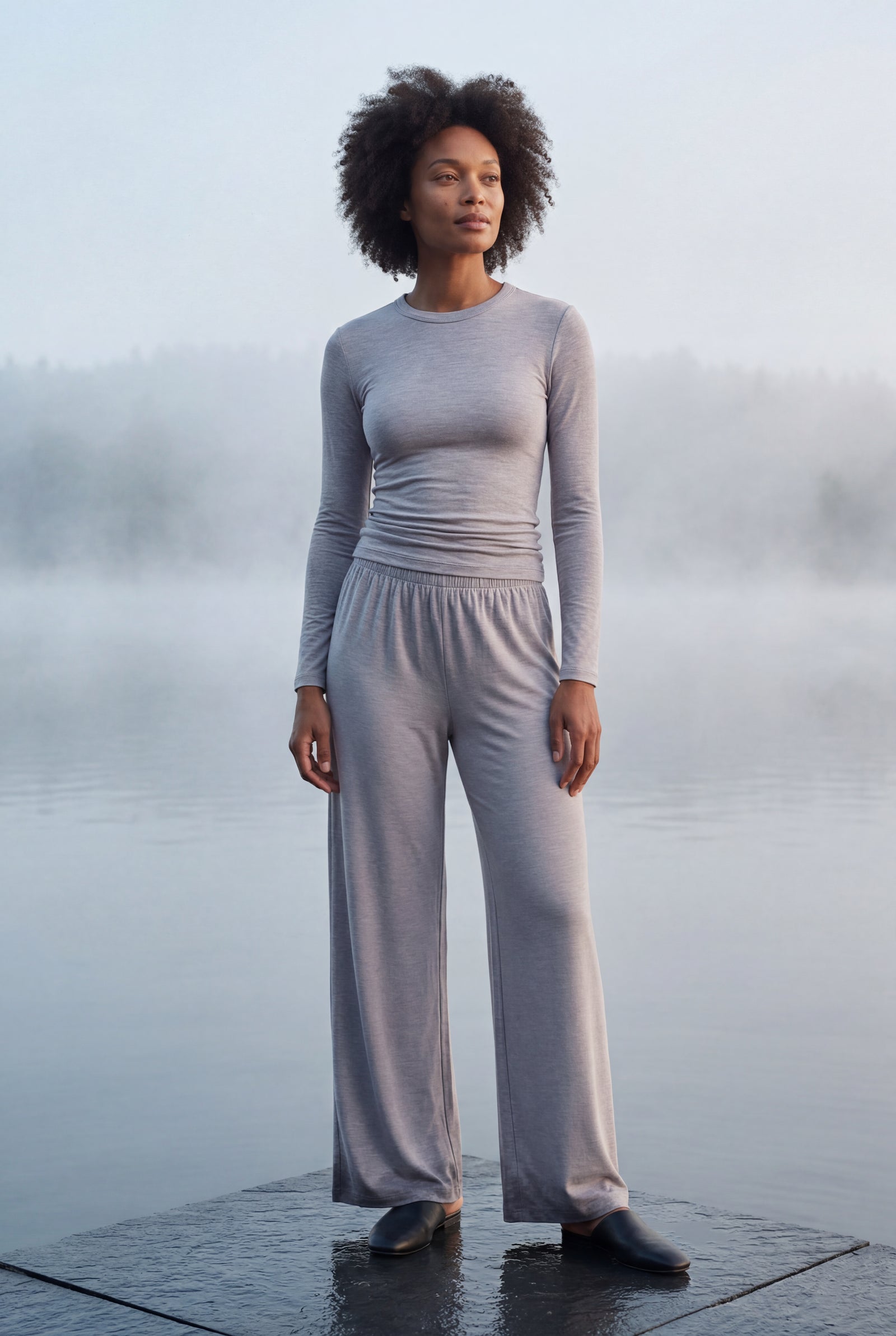 Gray Light Heather Grey Wide-leg Matching Lounge Set - Loungewear set - Photo 4