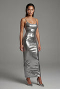 Gray Liquid Metallic Bodycon Maxi Dress with Cami Straps - Bodycon dress - Photo 1