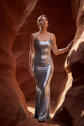 Silver Liquid Metallic Bodycon Maxi Dress with Cami Straps - Bodycon dress - Photo 11