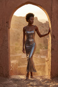 Gray Liquid Metallic Bodycon Maxi Dress with Cami Straps - Bodycon dress - Photo 12
