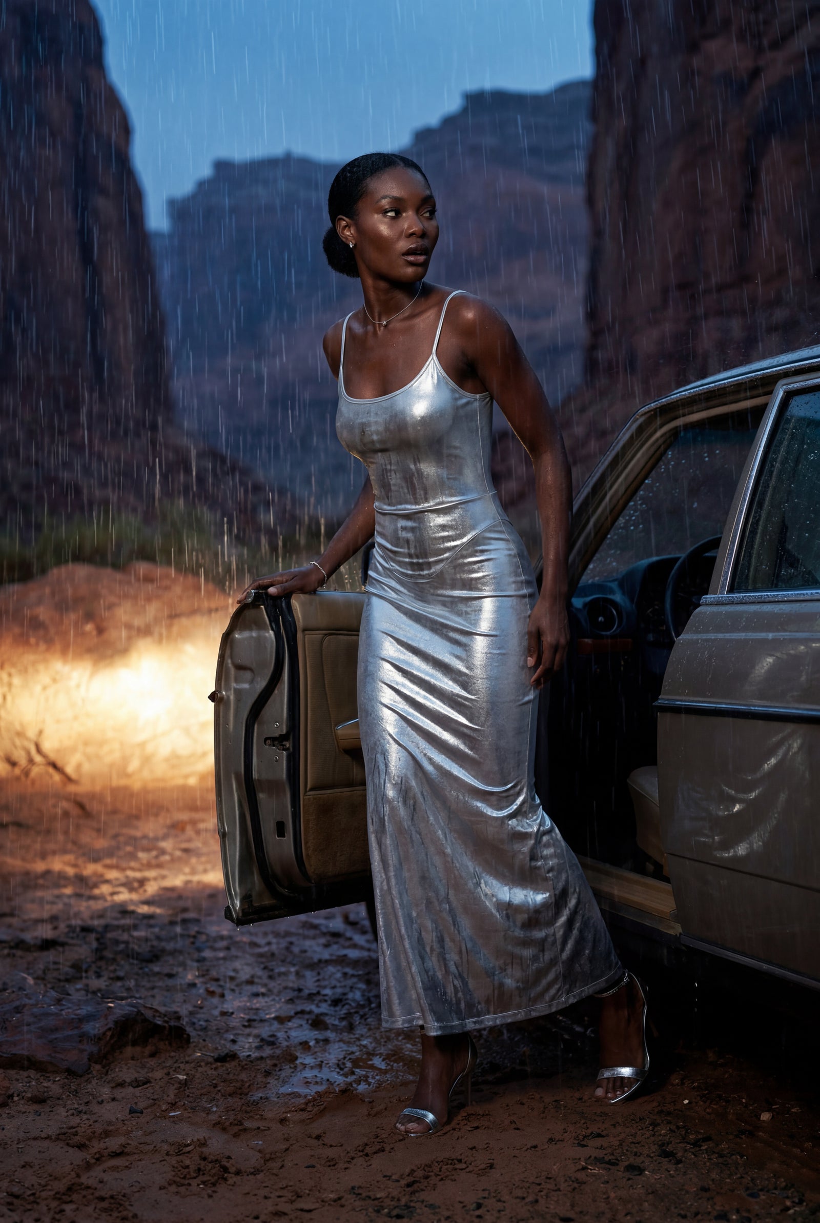 Silver Liquid Metallic Bodycon Maxi Dress with Cami Straps - Bodycon dress - Photo 15