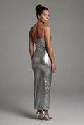Gray Liquid Metallic Bodycon Maxi Dress with Cami Straps - Bodycon dress - Photo 3