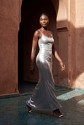 Silver Liquid Metallic Bodycon Maxi Dress with Cami Straps - Bodycon dress - Photo 9