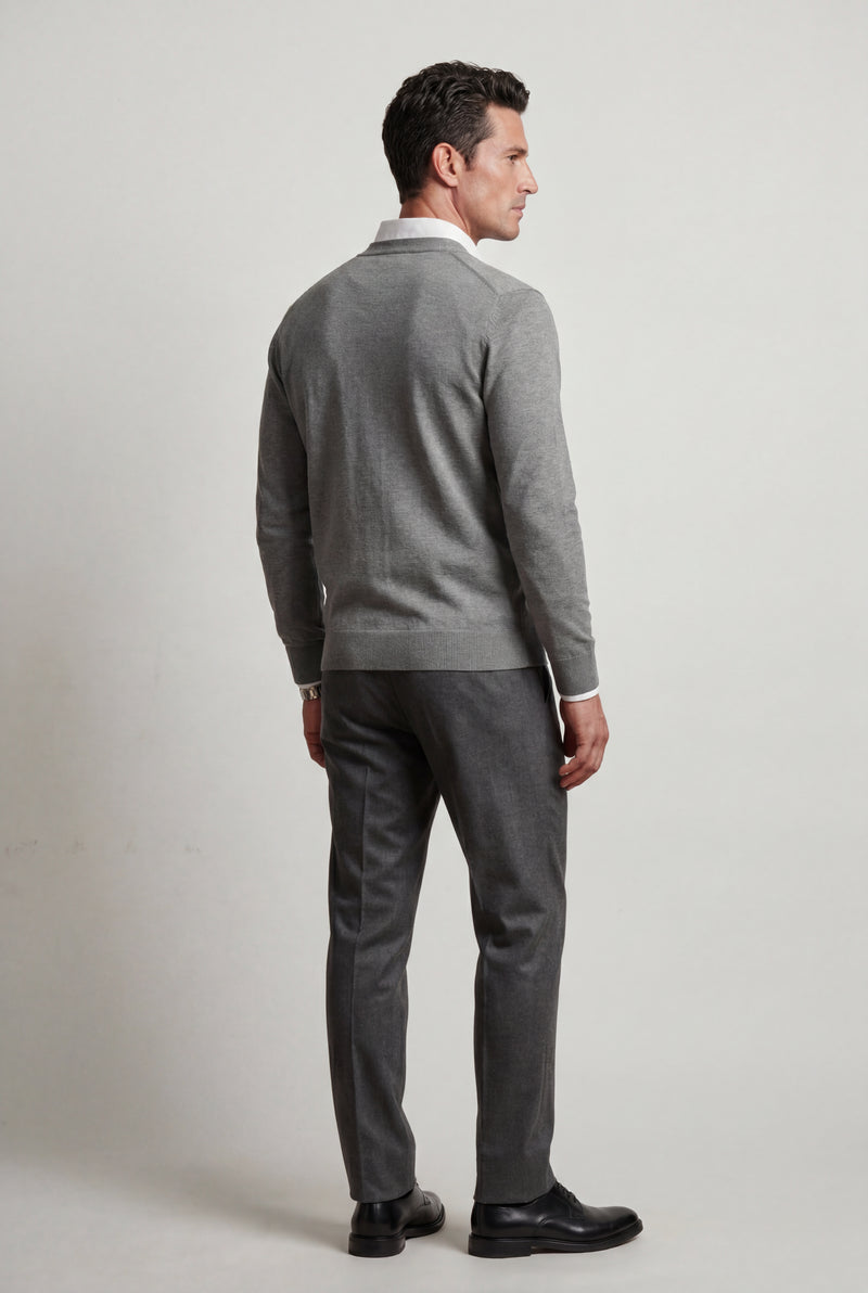 Gray Medium Heather Grey V-neck Button-front Cardigan Sweater - Men's vests - Photo 2