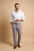 Men Pants Slim Fit Elastic Waist in Gray — studio front full body