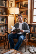 Men's Cardigan Zip Front with Pockets in Gray — lifestyle cosy library