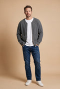 Men's Cardigan Zip Front with Pockets in Gray — studio front