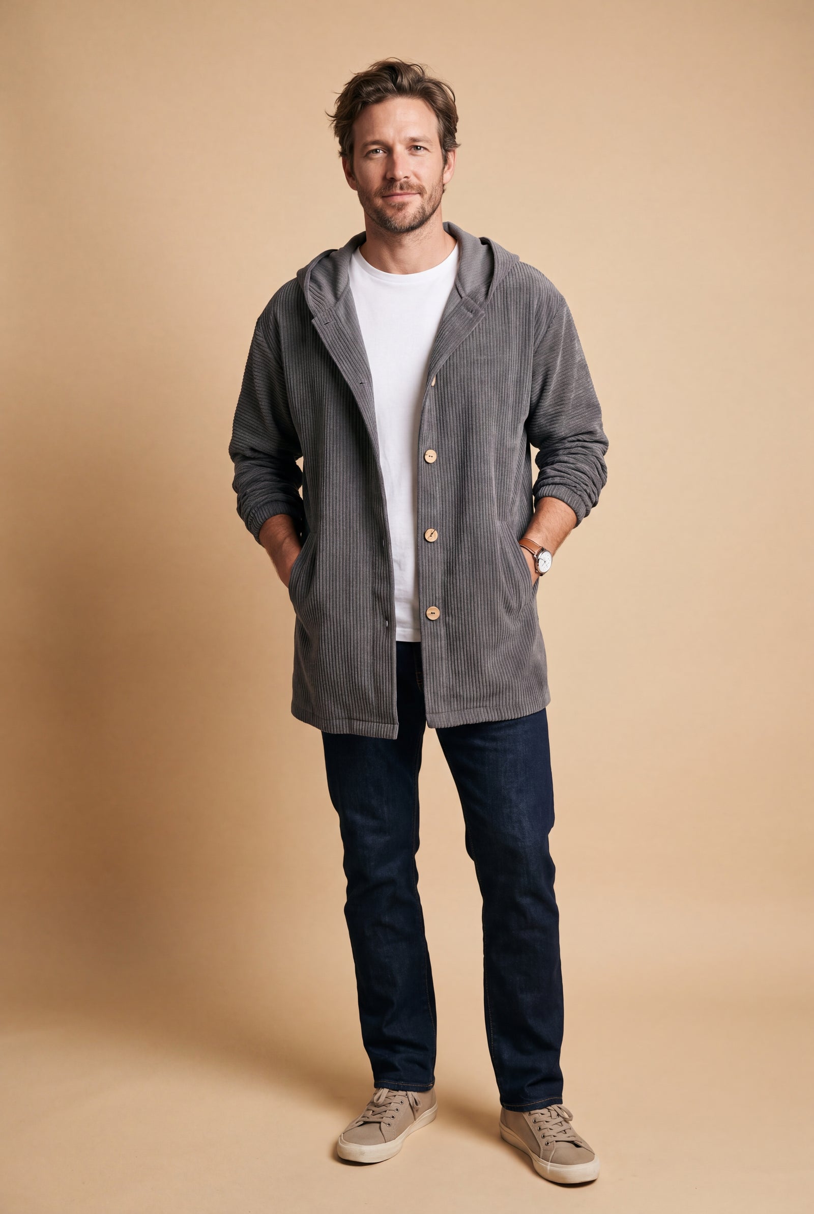 Men's Hoodie Jacket Relaxed Fit in Gray — studio fullbody