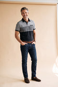 Men's Polo Shirt Striped Short Sleeve in Gray — studio full