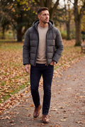 Men's Puffer Jacket Hooded Insulated in Gray — lifestyle