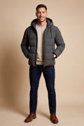 Men's Puffer Jacket Hooded Insulated in Gray — studio