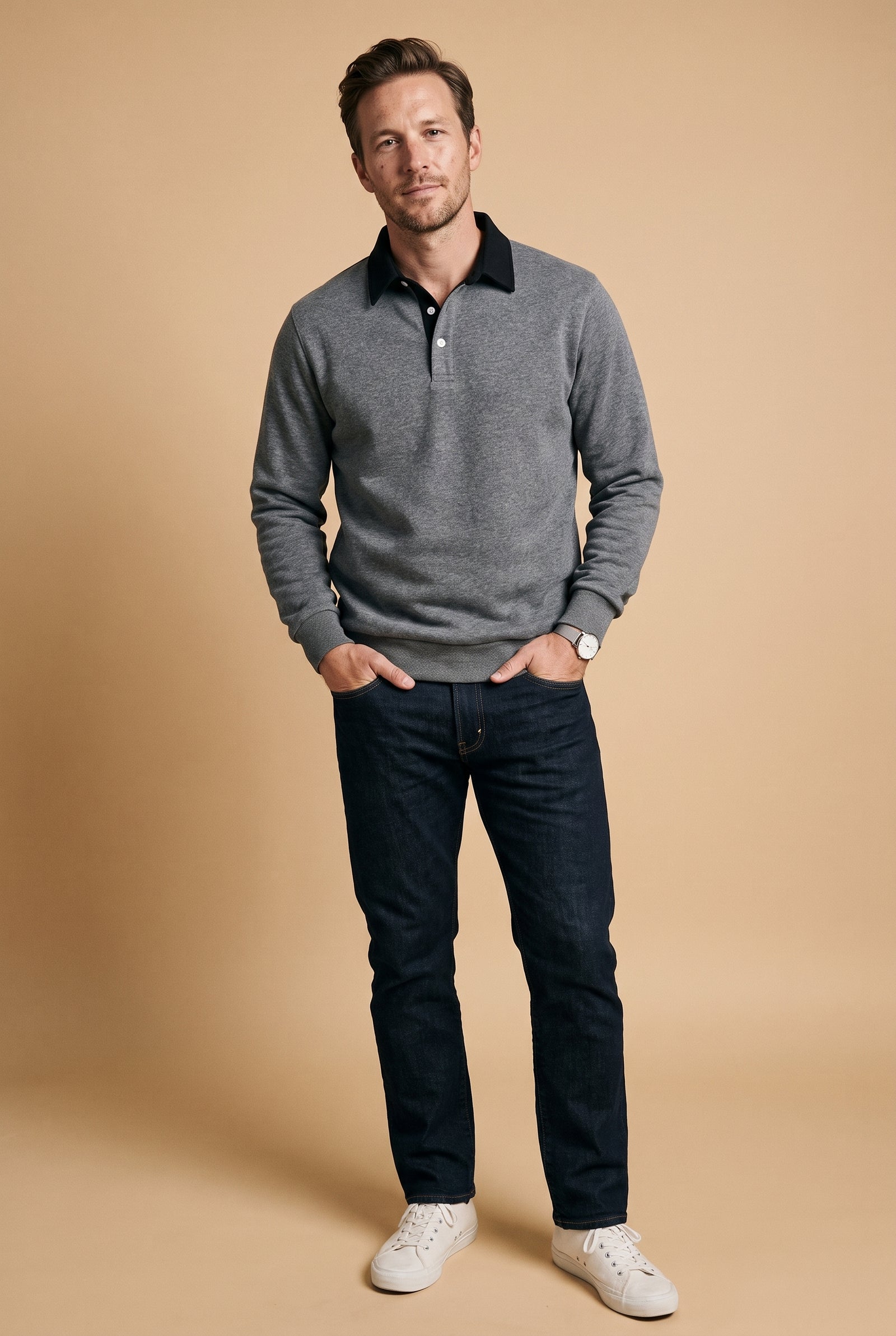 Men's Sweater Collared Regular Fit in Gray — primary studio