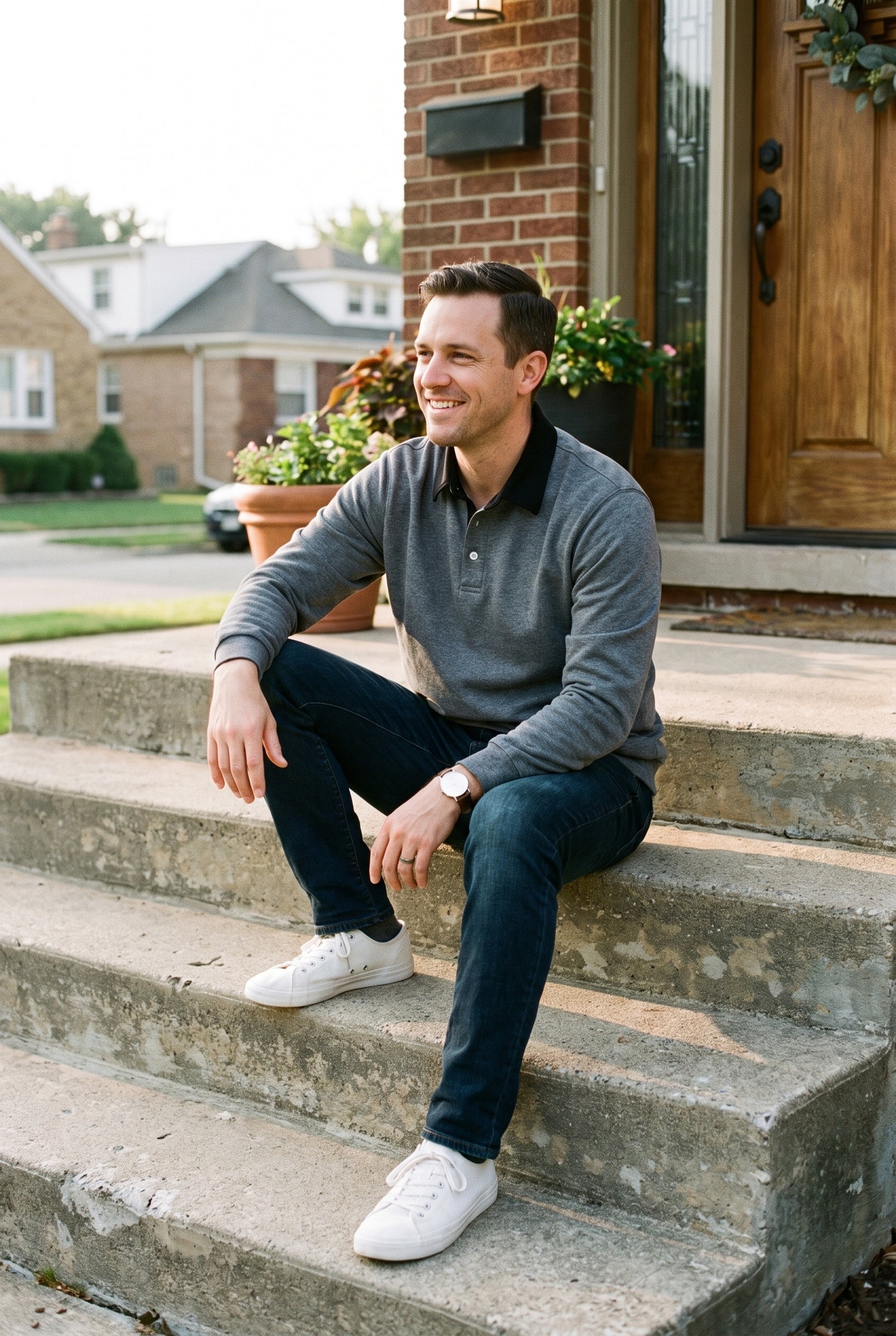 Men's Sweater Collared Regular Fit in Gray — secondary lifestyle