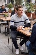 Men's Sweater Half-Zip Colorblock in Gray — weekend candid