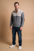 Men's Sweater Stand Collar Two-Tone in Gray — studio front
