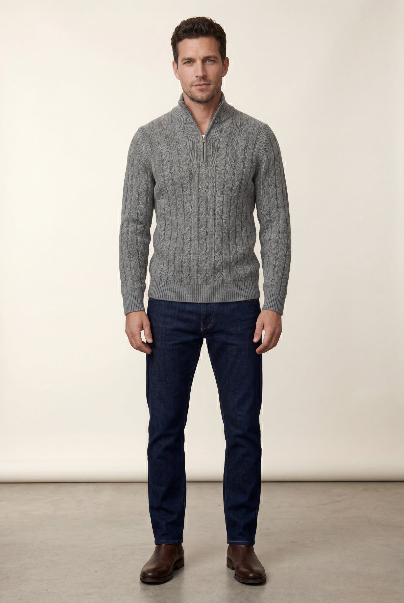 Gray Men's Cable Mock Neck Half Zip Sweater - Mock neck sweater - Photo 5