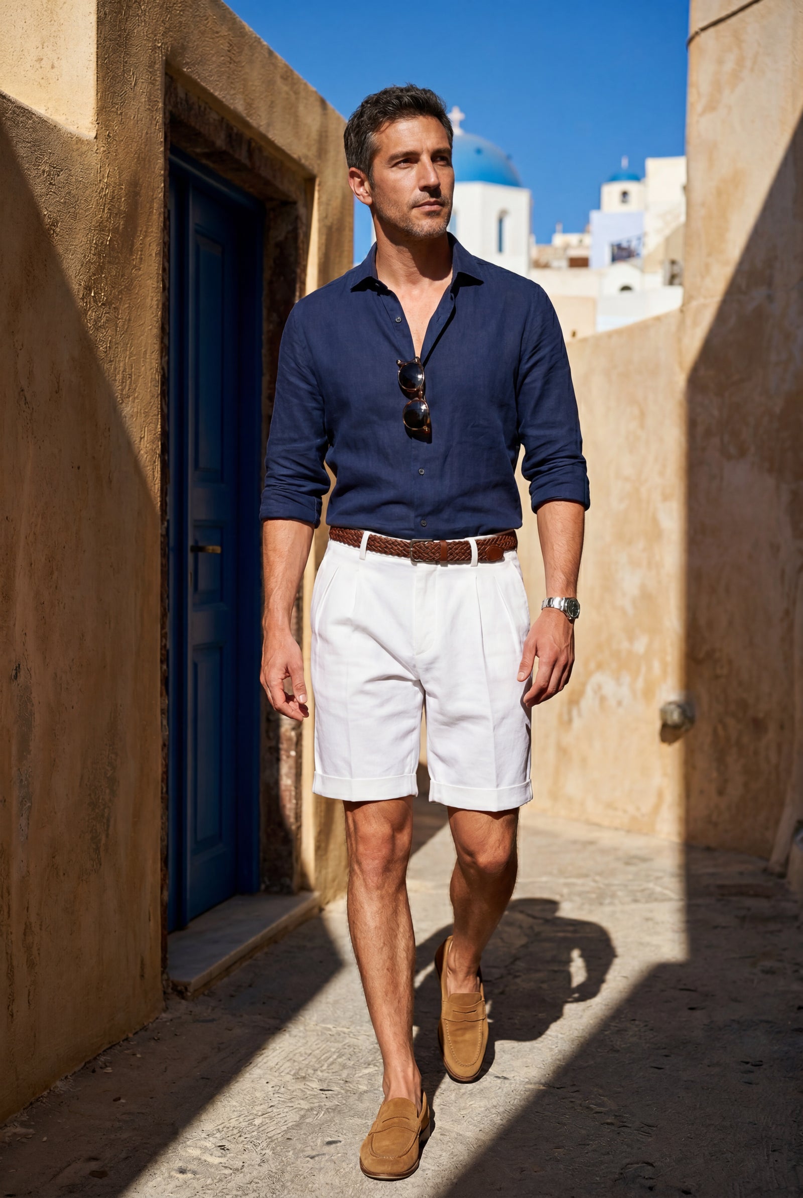 White Men's Pleated Front Tailored Above-Knee Shorts - Casual shorts - Photo 10