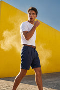 Navy Blue Men's Pleated Front Tailored Above-Knee Shorts - Casual shorts - Photo 11