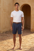 Navy Blue Men's Pleated Front Tailored Above-Knee Shorts - Casual shorts - Photo 7