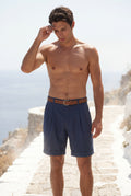 Navy Blue Men's Pleated Front Tailored Above-Knee Shorts - Casual shorts - Photo 9