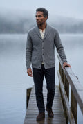 Gray Men's Ribbed Shawl Collar Button-Up Cardigan Grey - Photo 4