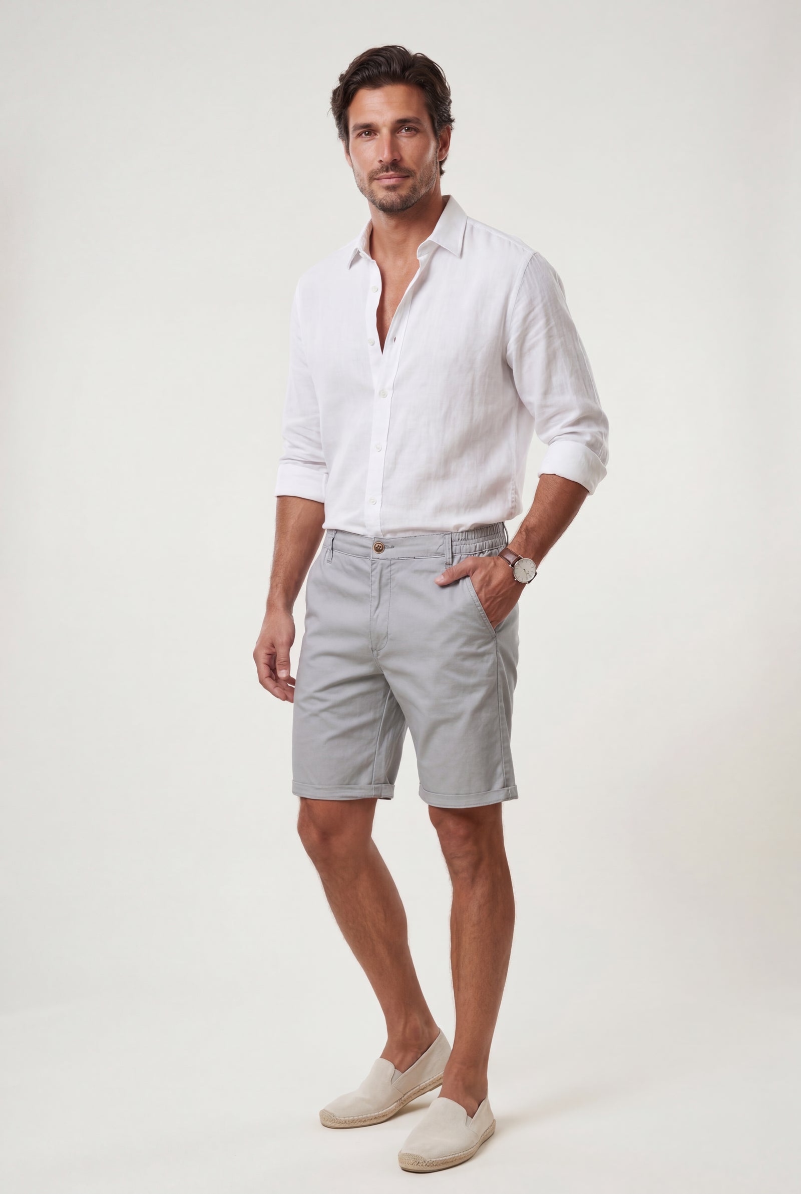 Gray Men's Slim Tailored Fit Chino Shorts with Elastic Waistband - Casual shorts - Photo 7