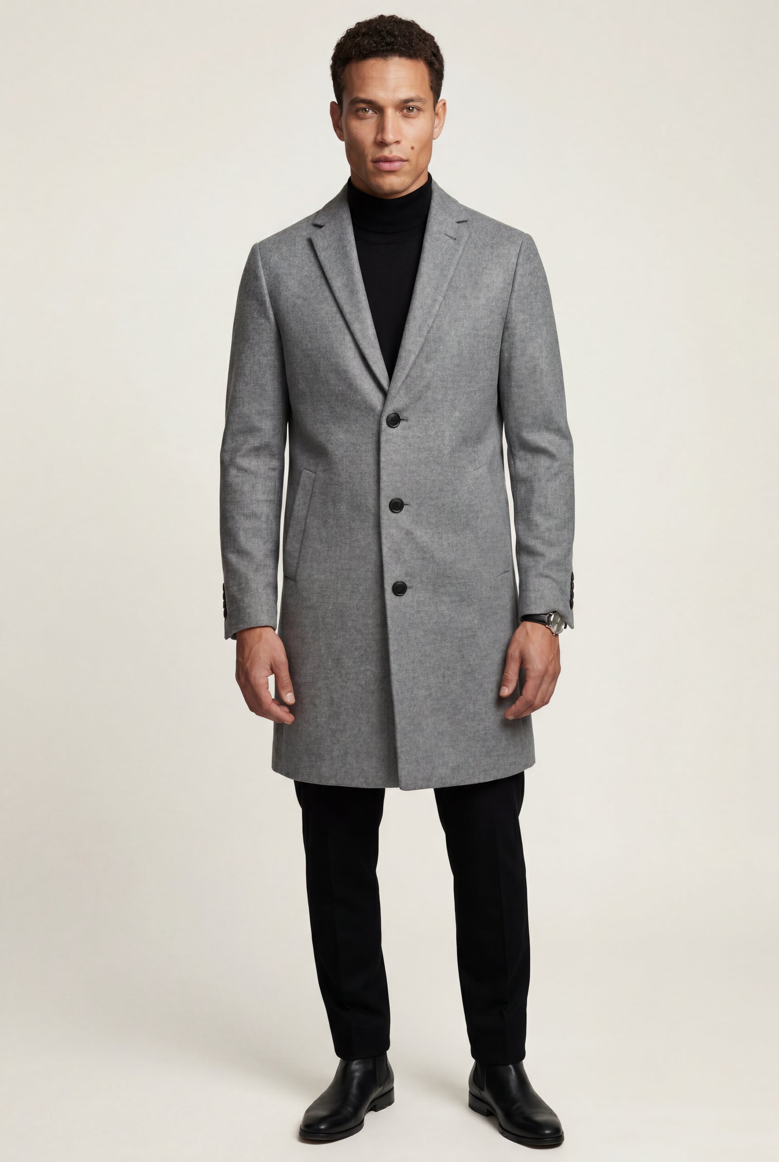 Gray Mid-grey Tailored Single-breasted Overcoat - Winter jackets - Photo 1