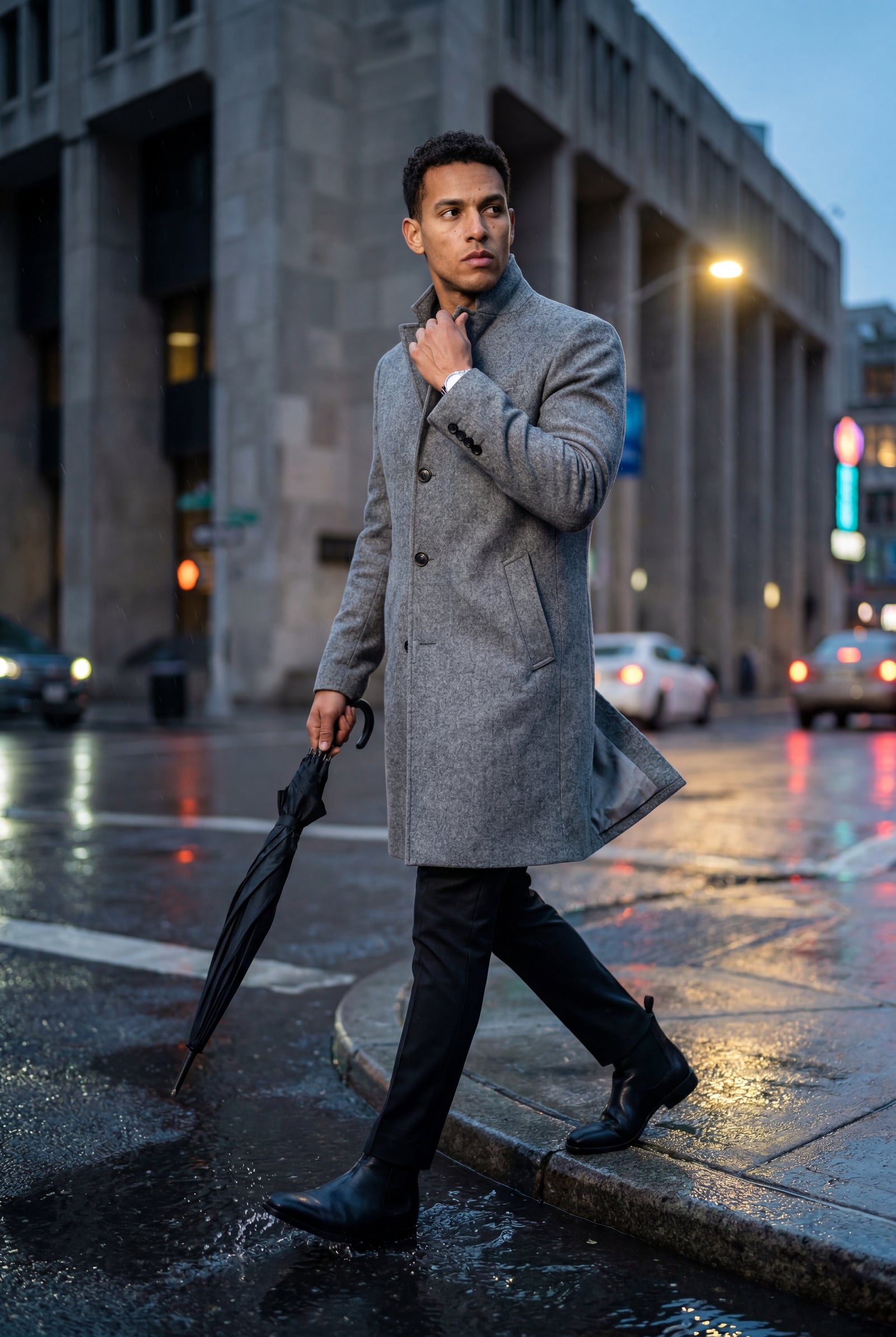 Gray Mid-grey Tailored Single-breasted Overcoat - Winter jackets - Photo 4