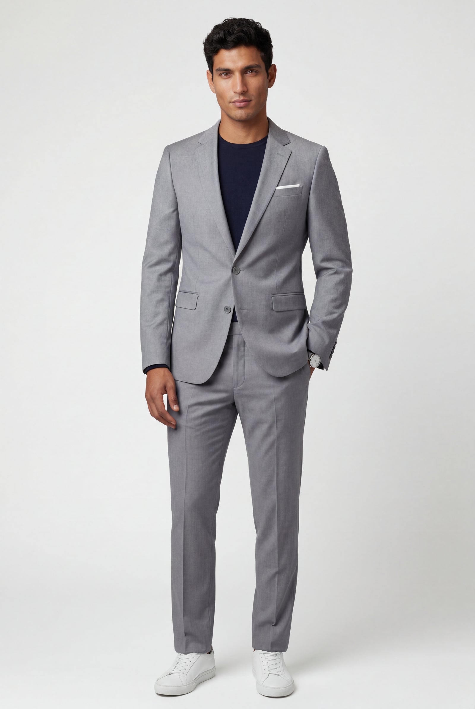 Gray Modern Fit Tailored Two Piece Suit with Notch Lapel Jacket - Photo 2